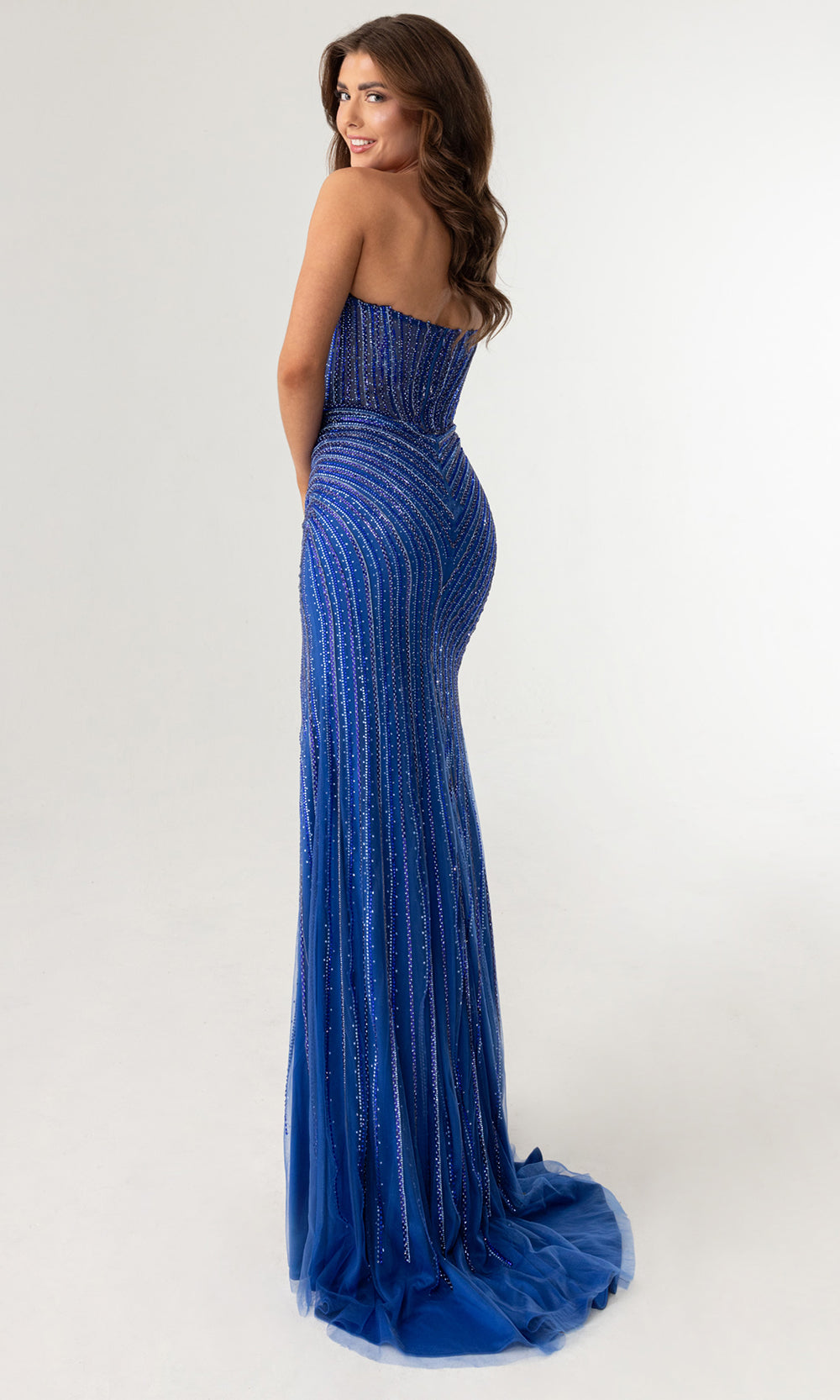 Rachel Allan 71025 - Halter Strap Beaded Evening Gown Prom Dresses in Blue