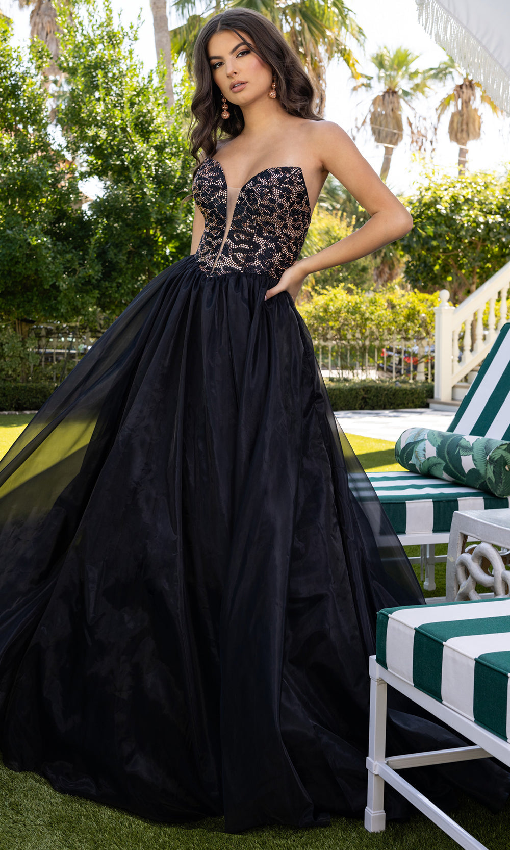 Rachel Allan 71026 - Plunging Neckline Bow Back Ballgown Prom Dresses in Black