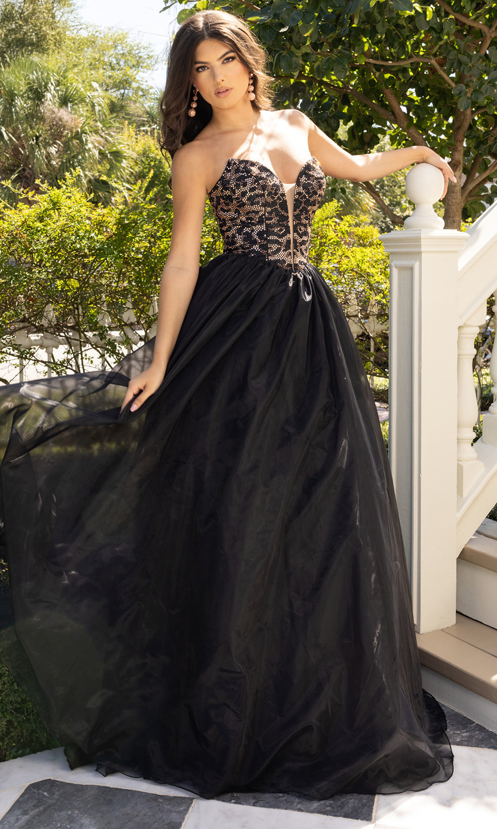 Rachel Allan 71026 - Plunging Neckline Bow Back Ballgown Prom Dresses in Black