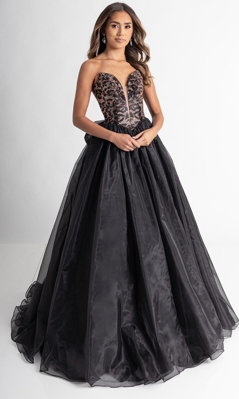 Rachel Allan 71026 - Plunging Neckline Bow Back Ballgown Prom Dresses in Black