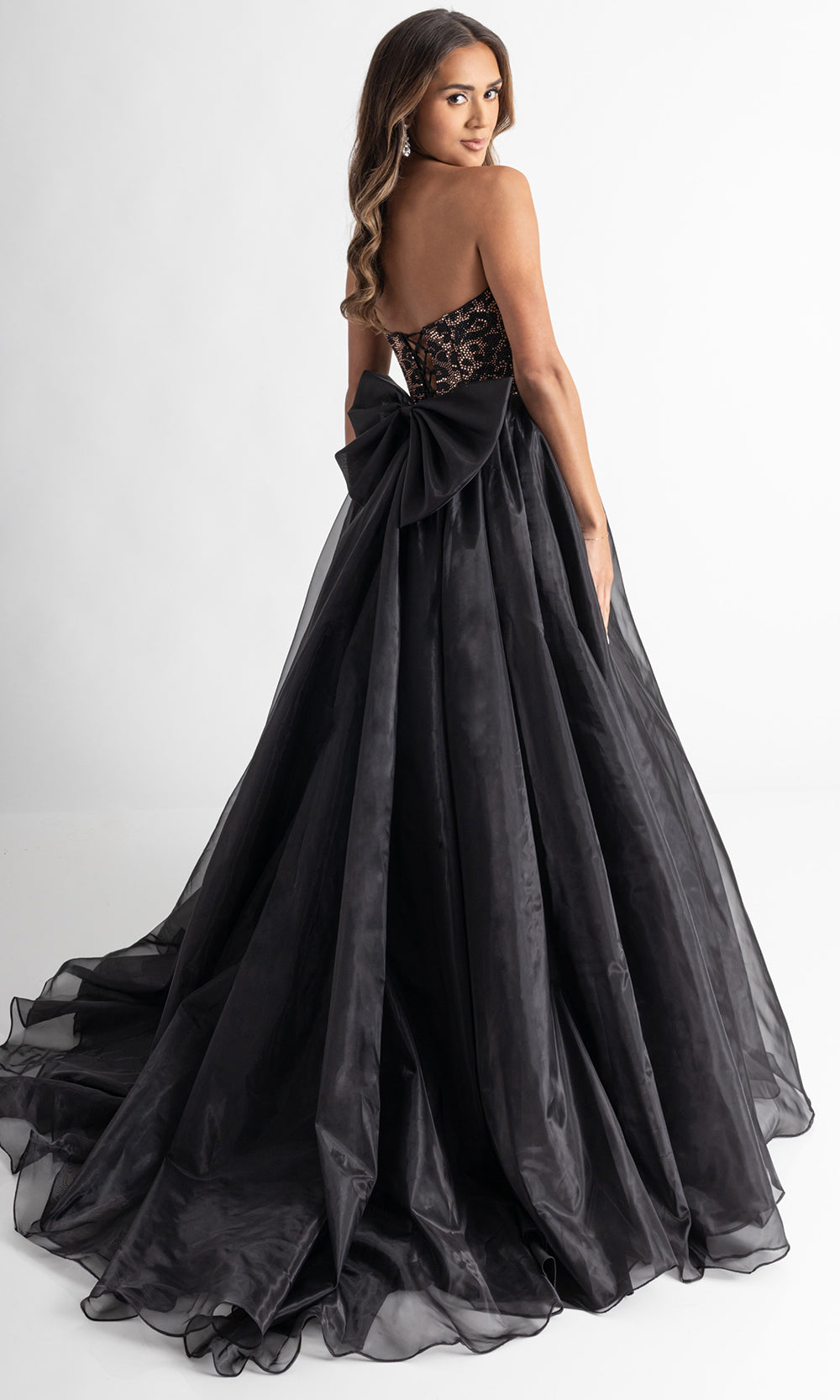 Rachel Allan 71026 - Plunging Neckline Bow Back Ballgown Prom Dresses in Black