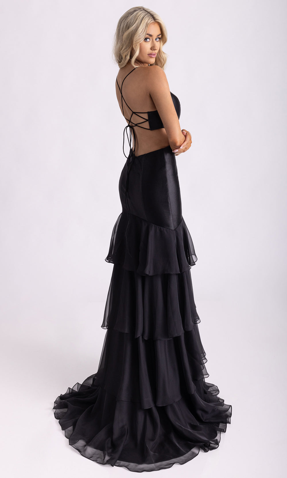 Rachel Allan 71027 - Floral Accent Lace-Up Back Evening Gown Prom Dresses in Black