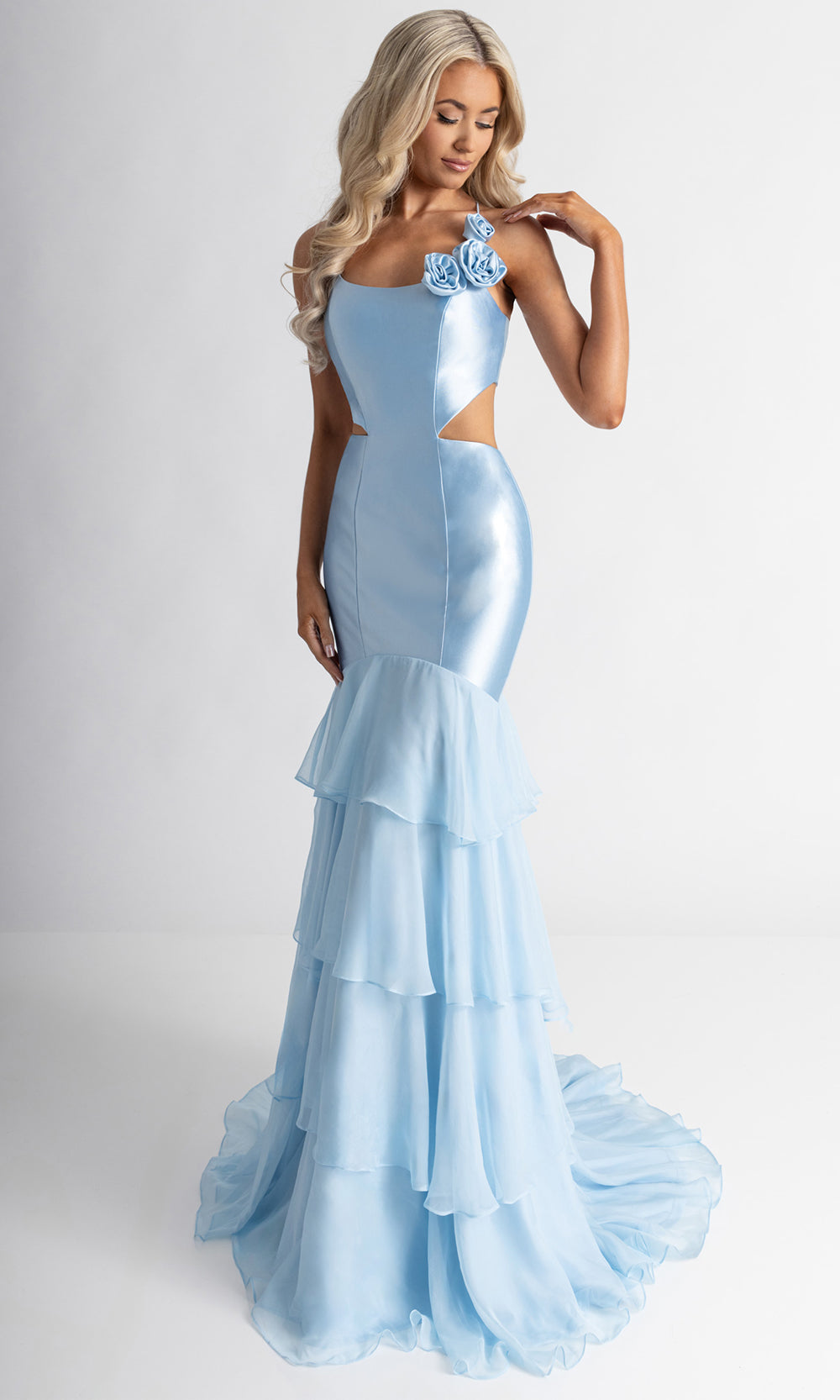 Rachel Allan 71027 - Floral Accent Lace-Up Back Evening Gown Prom Dresses in Blue