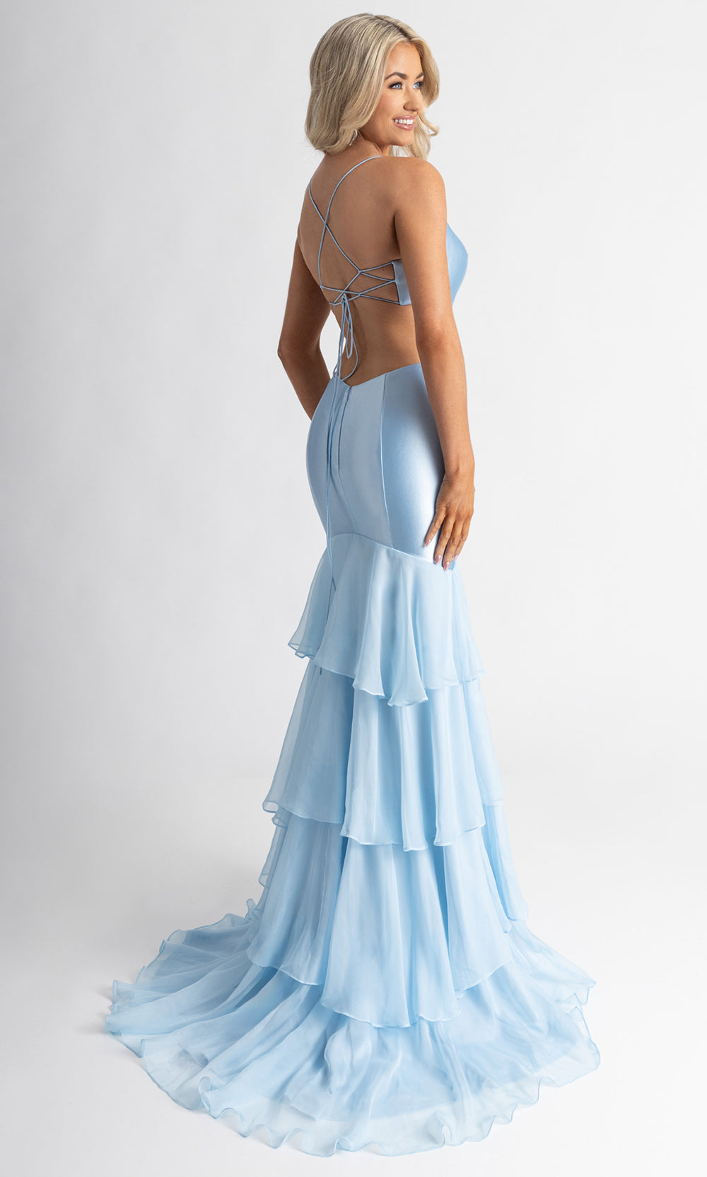 Rachel Allan 71027 - Floral Accent Lace-Up Back Evening Gown Prom Dresses in Blue