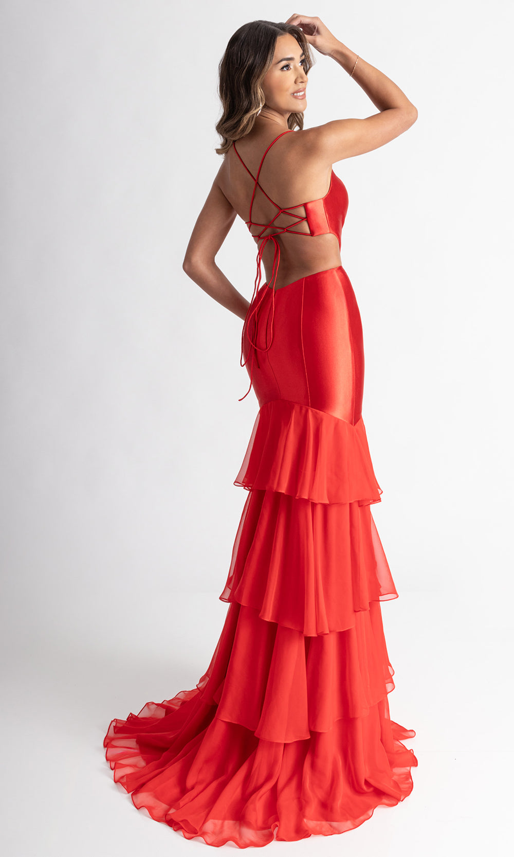Rachel Allan 71027 - Floral Accent Lace-Up Back Evening Gown Prom Dresses in Red