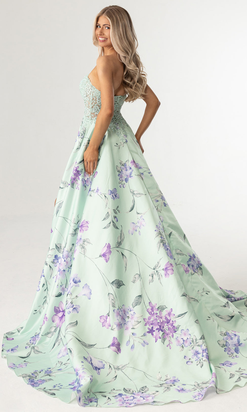 Rachel Allan 71031 - Embroidered Corset A-Line Floral Gown Prom Dresses in Sage