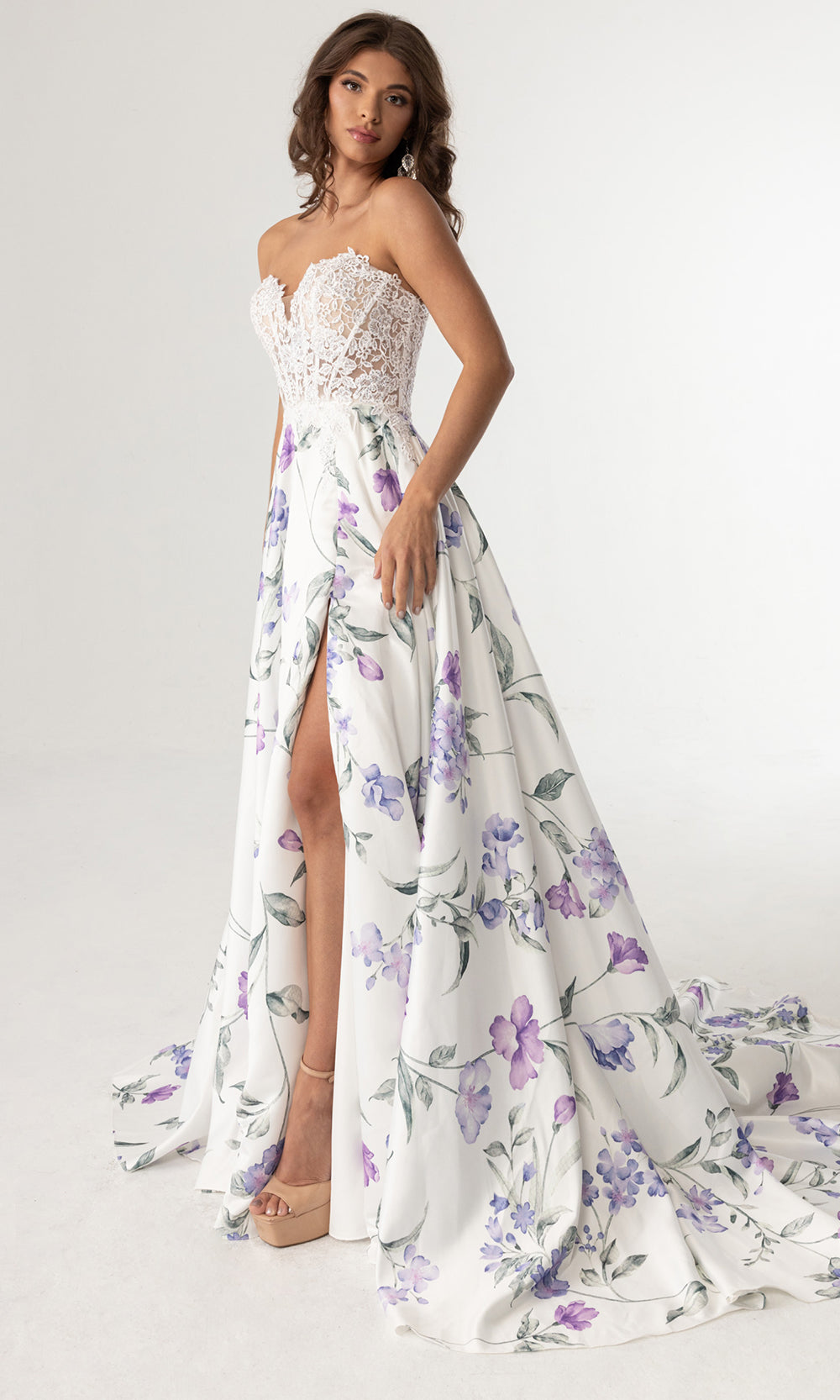 Rachel Allan 71031 - Embroidered Corset A-Line Floral Gown Prom Dresses in White
