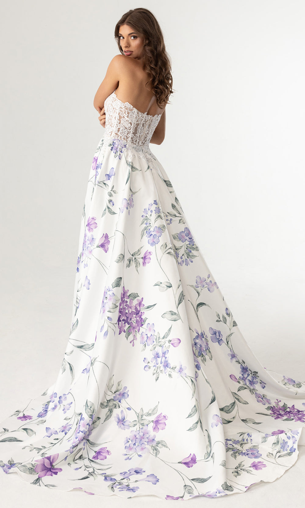Rachel Allan 71031 - Embroidered Corset A-Line Floral Gown Prom Dresses in White
