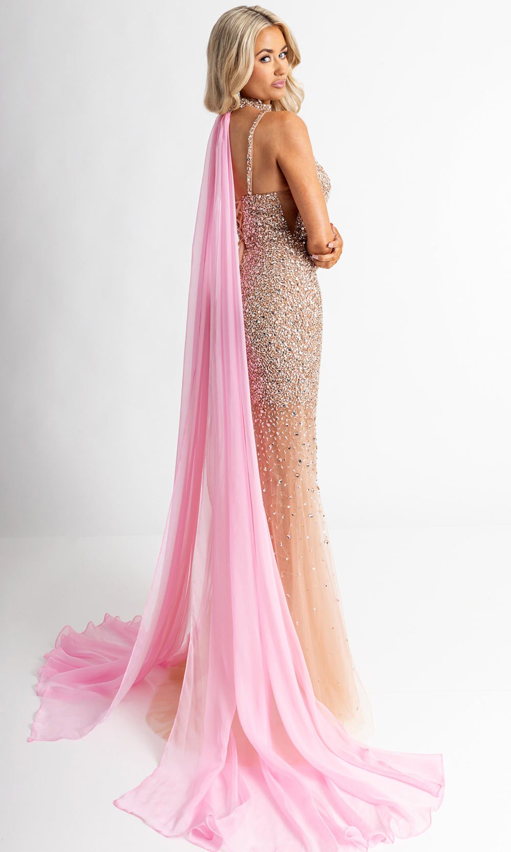 Rachel Allan 71047 - Beaded Spaghetti Strap Sheath Evening Gown Prom Dresses in Pink