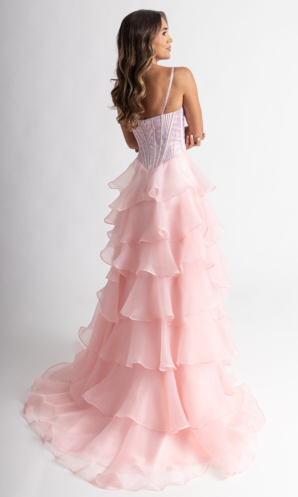Rachel Allan 71049 - Floral Accent Tiered A-Line Evening Gown Prom Dresses in Pink