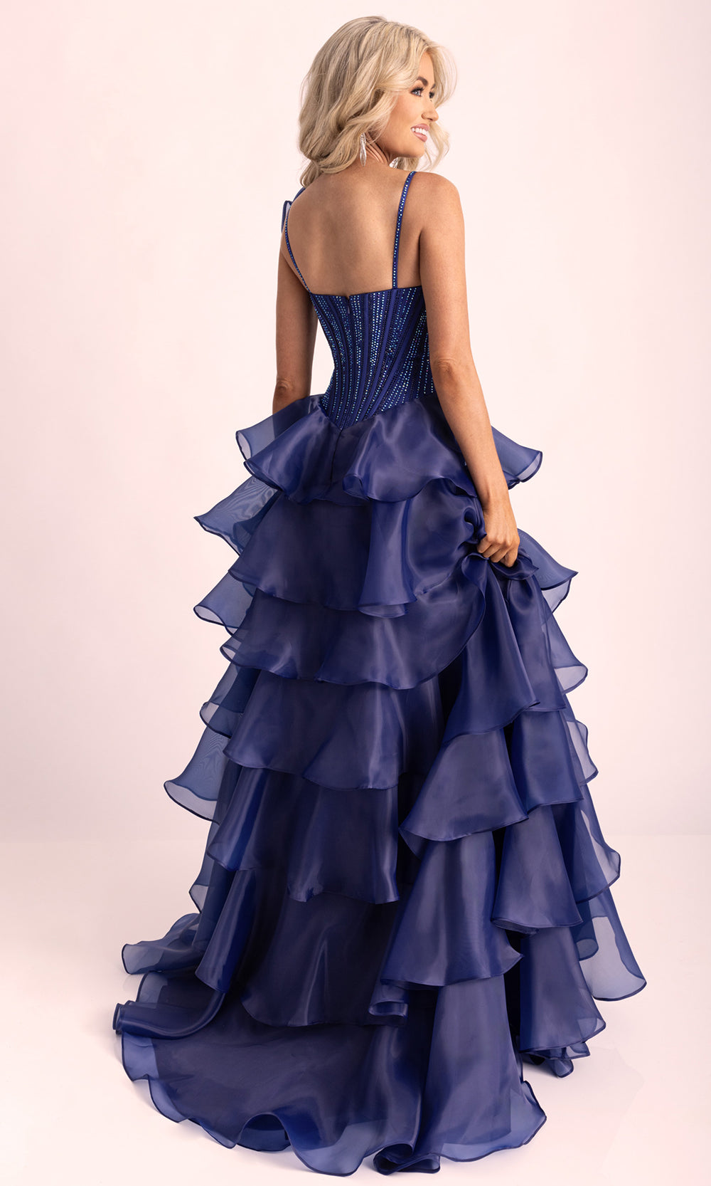 Rachel Allan 71049 - Floral Accent Tiered A-Line Evening Gown Prom Dresses in Blue