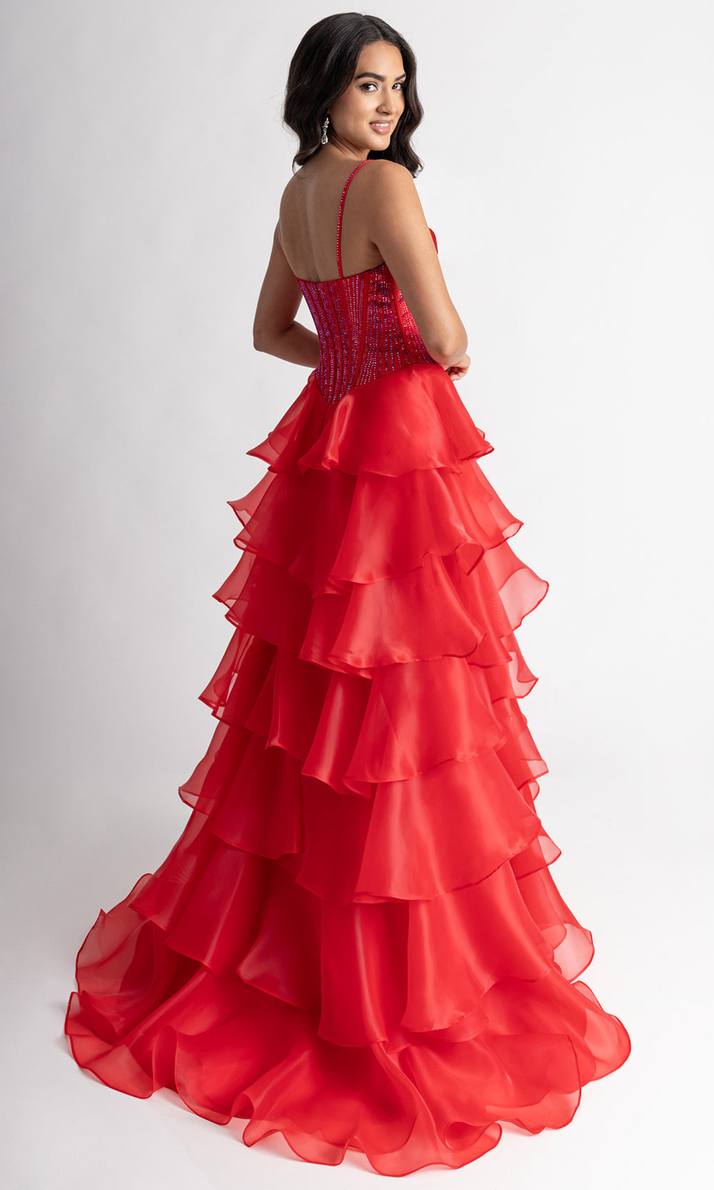 Rachel Allan 71049 - Floral Accent Tiered A-Line Evening Gown Prom Dresses in Red