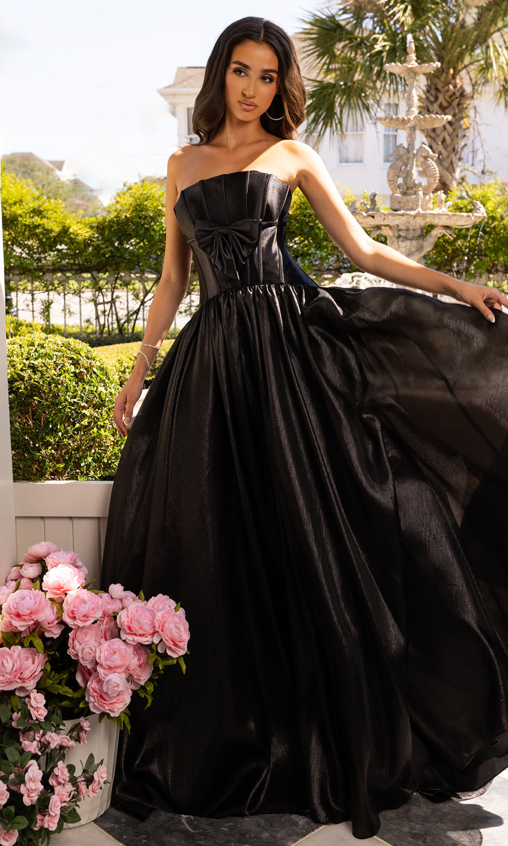 Rachel Allan 71060 - Gathered Skirt Structured Corset Evening Gown Prom Dresses in Black
