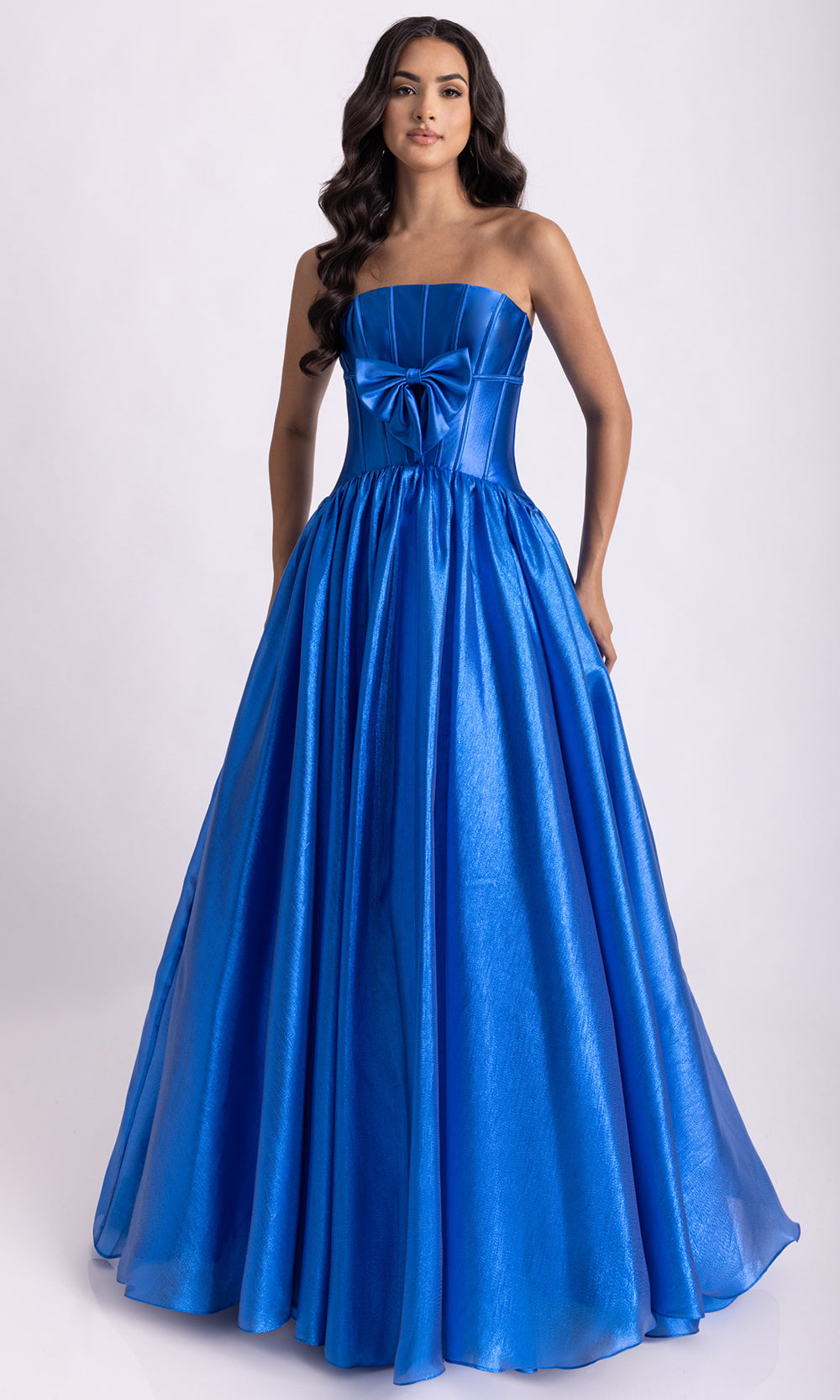 Rachel Allan 71060 - Gathered Skirt Structured Corset Evening Gown Prom Dresses in Blue