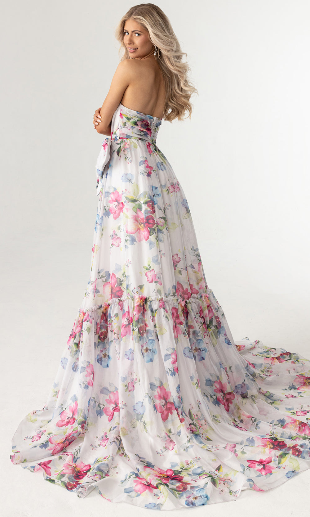 Rachel Allan 71065 - Tiered Floral Sweetheart Gown with Slit Prom Dresses in White