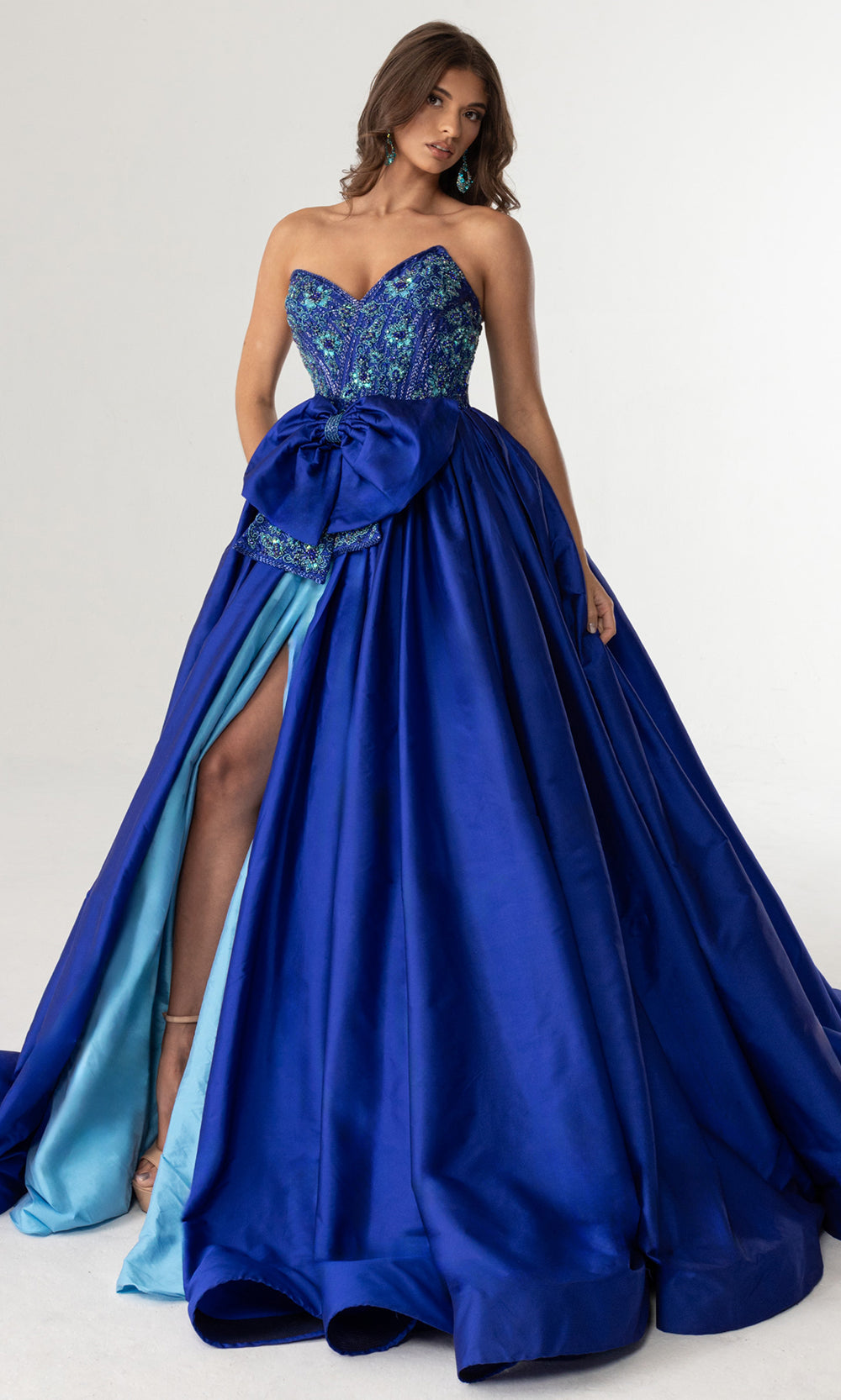 Rachel Allan 71068 - Beaded Bodice Voluminous Gown with Slit Sweet 16 Dresses in Blue