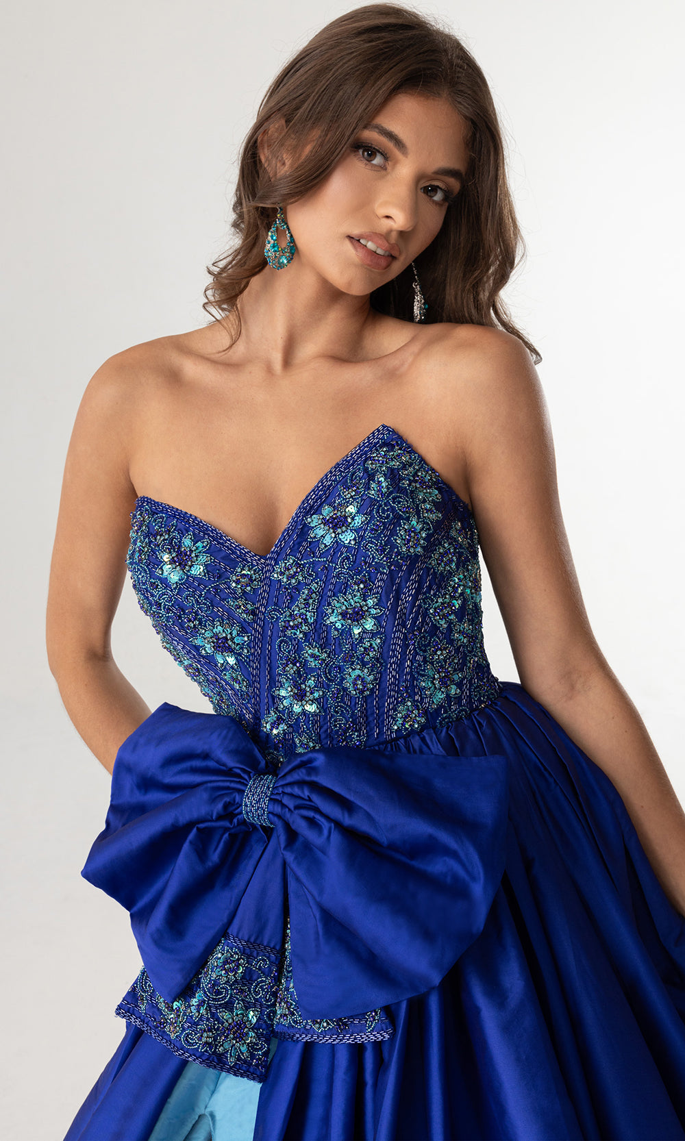 Rachel Allan 71068 - Beaded Bodice Voluminous Gown with Slit Sweet 16 Dresses in Blue