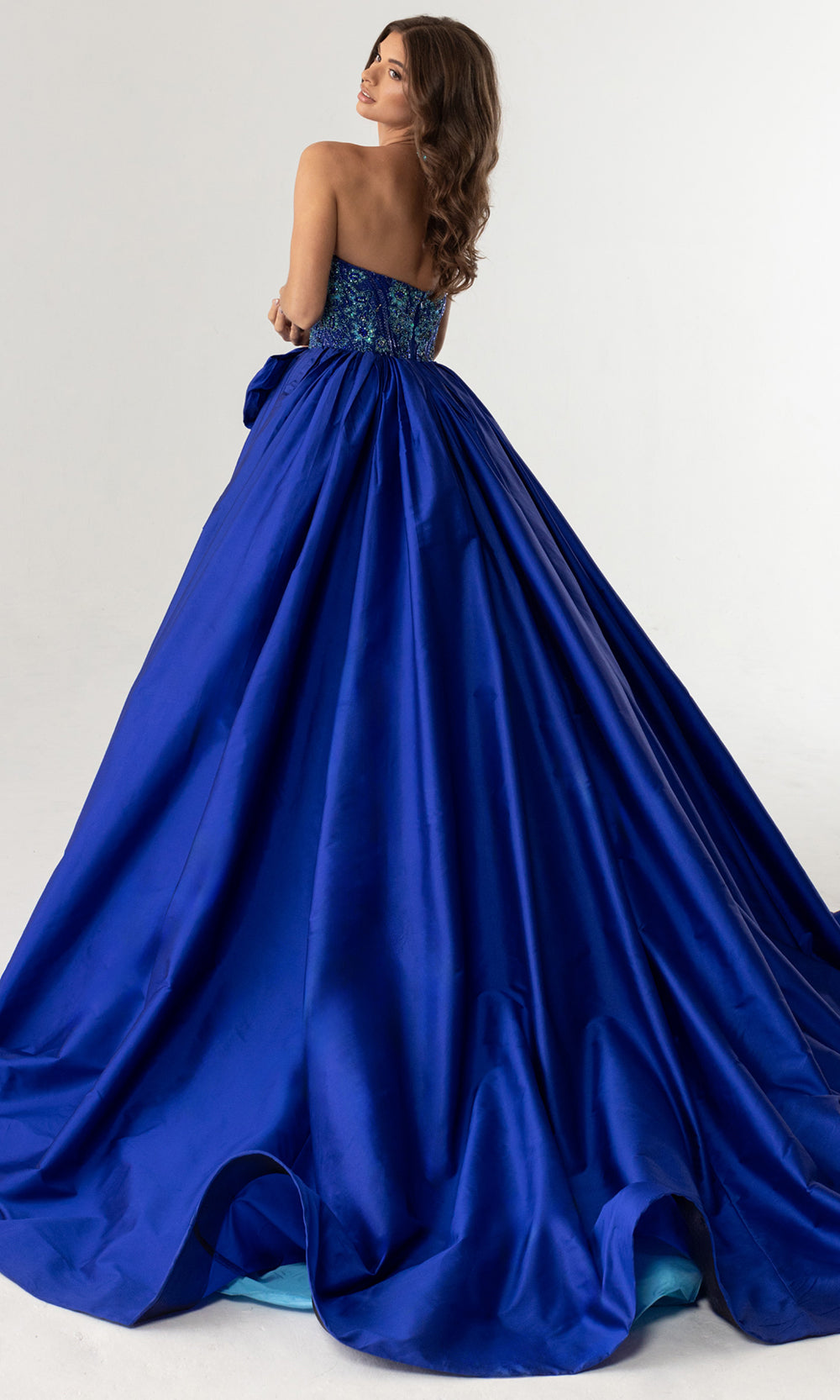 Rachel Allan 71068 - Beaded Bodice Voluminous Gown with Slit Sweet 16 Dresses in Blue