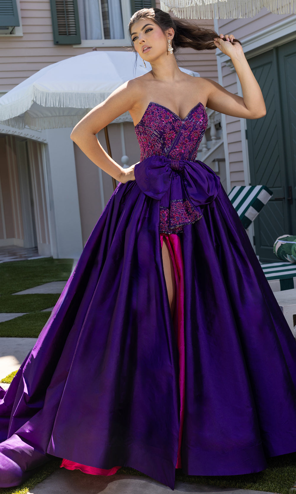 Rachel Allan 71068 - Beaded Bodice Voluminous Gown with Slit Sweet 16 Dresses in Pink