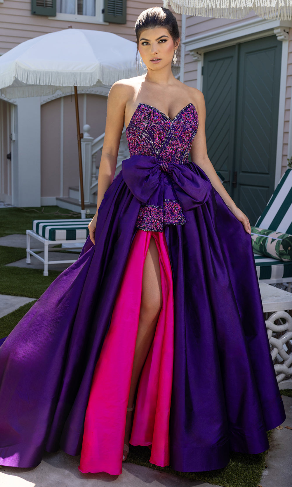 Rachel Allan 71068 - Beaded Bodice Voluminous Gown with Slit Sweet 16 Dresses in Pink