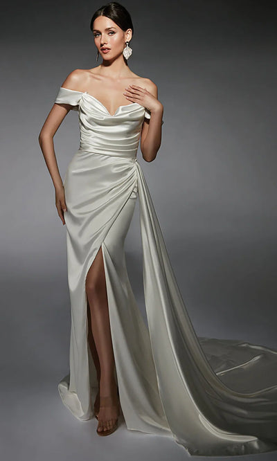 Alyce Paris 7106 - Ruched Satin Gown with Detachable Sleeve Wedding Dresses
