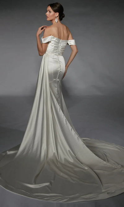 Alyce Paris 7106 - Ruched Satin Gown with Detachable Sleeve Wedding Dresses