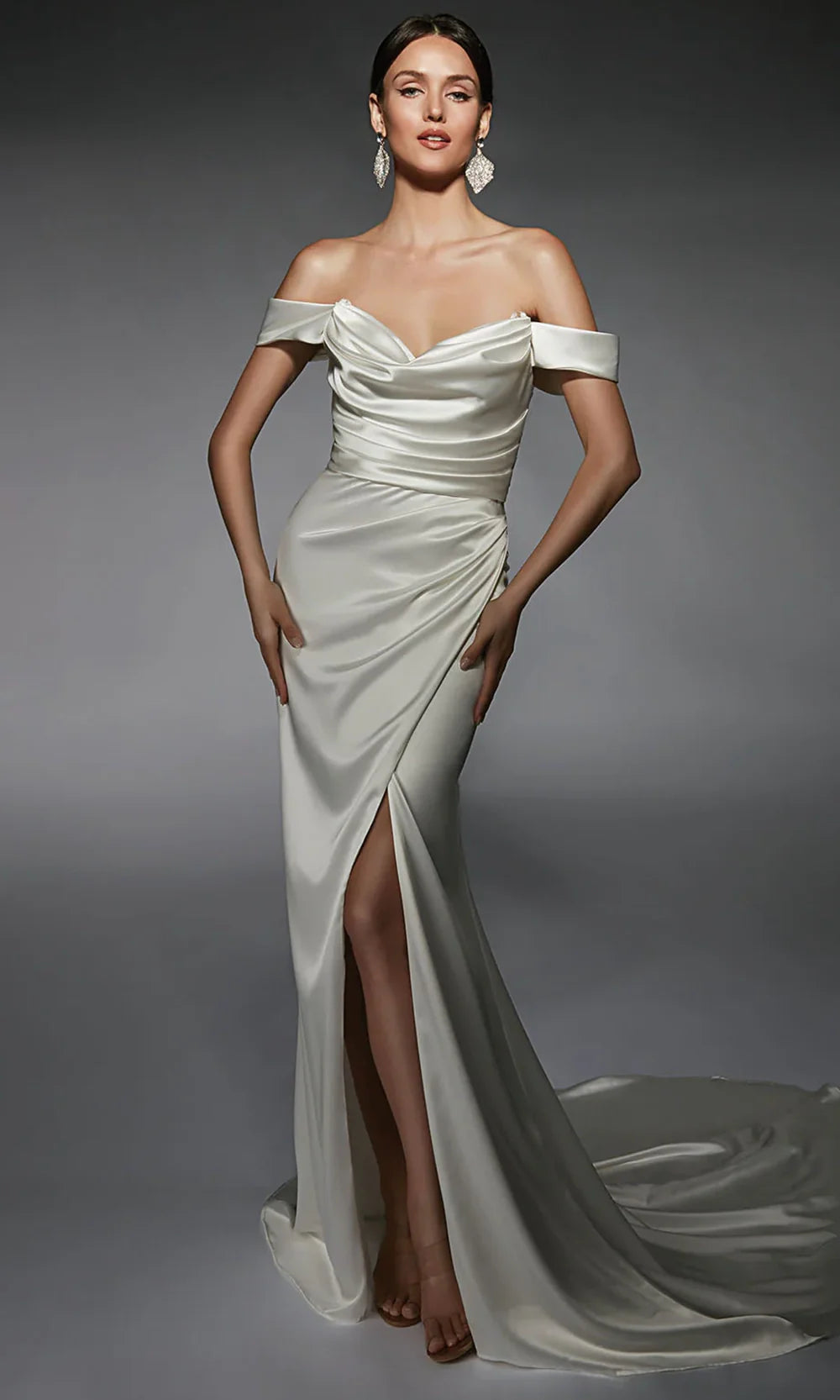 Alyce Paris 7106 - Ruched Satin Gown with Detachable Sleeve Wedding Dresses