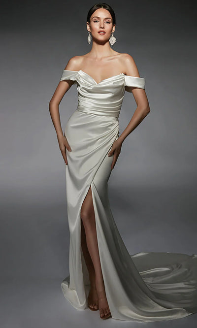 Alyce Paris 7106 - Ruched Satin Gown with Detachable Sleeve Wedding Dresses