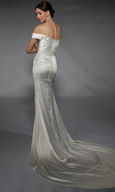 Alyce Paris 7106 - Ruched Satin Gown with Detachable Sleeve Wedding Dresses