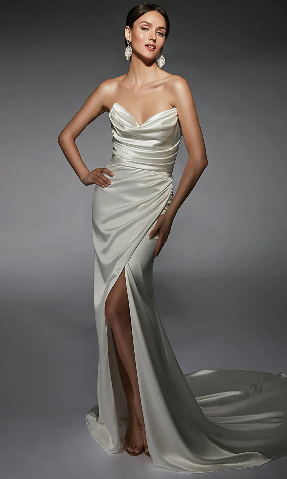 Alyce Paris 7106 - Ruched Satin Gown with Detachable Sleeve Wedding Dresses