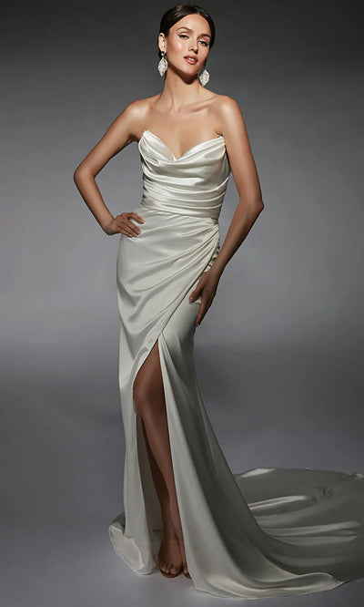 Alyce Paris 7106 - Ruched Satin Gown with Detachable Sleeve Wedding Dresses