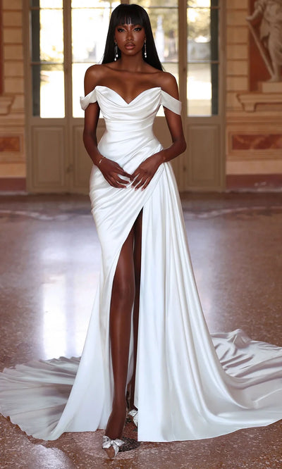 Alyce Paris 7106 - Ruched Satin Gown with Detachable Sleeve Wedding Dresses