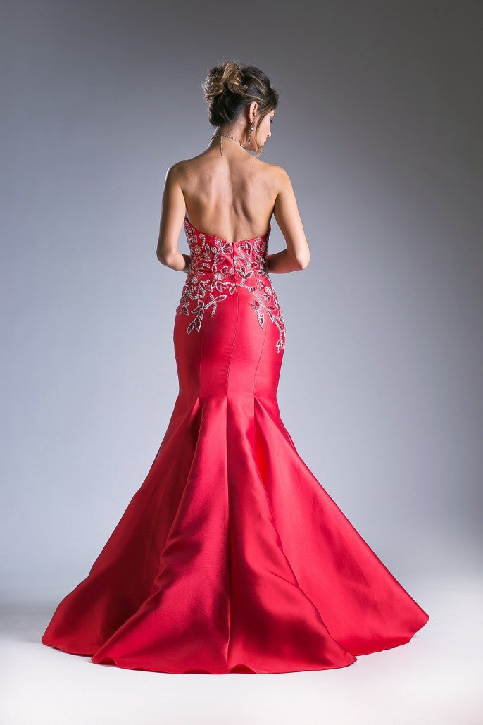 Cinderella Divine 71133-1 - Strapless Beaded Mermaid Gown In Red