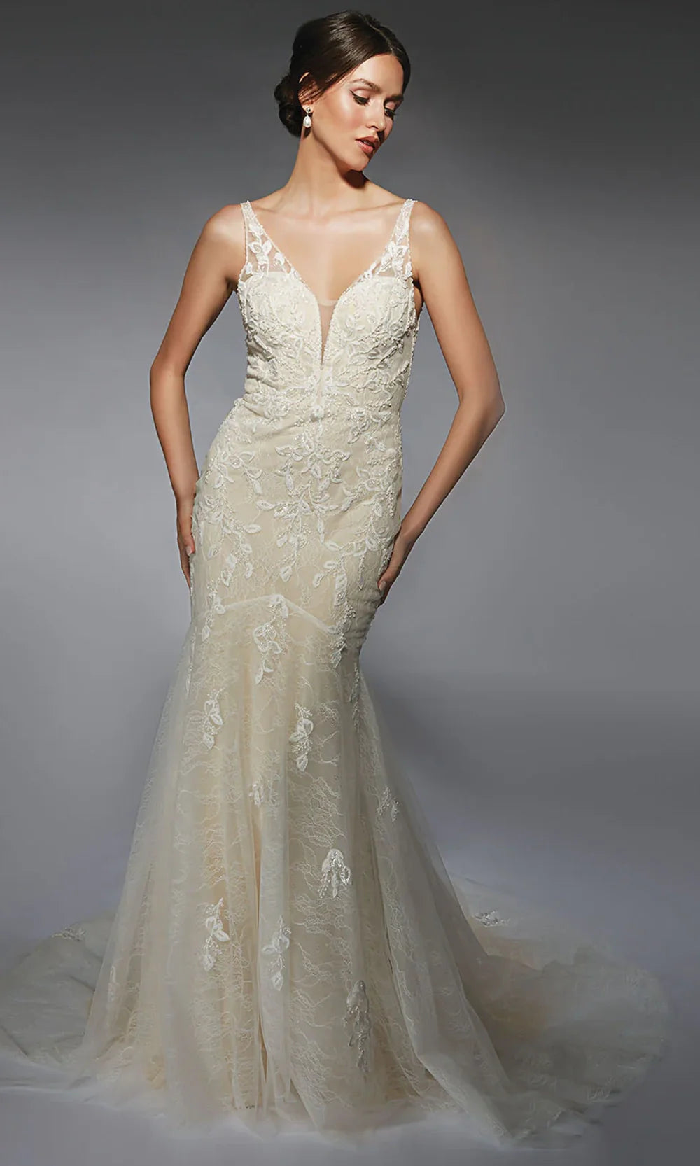 Alyce Paris 7119 - Beaded Lace Plunging V-Neck Wedding Dress Wedding Dresses