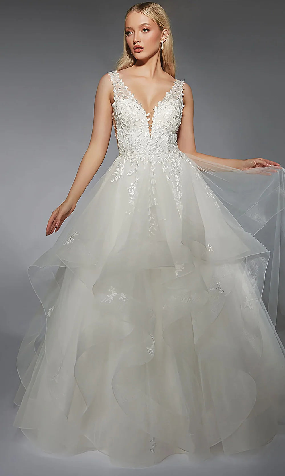 Alyce Paris 7126 - Appliqued Bodice Plunging Neck Gown Wedding Dresses