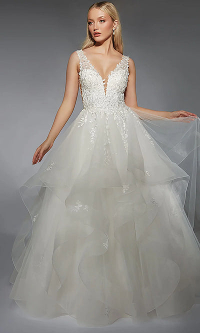 Alyce Paris 7126 - Appliqued Bodice Plunging Neck Gown Wedding Dresses