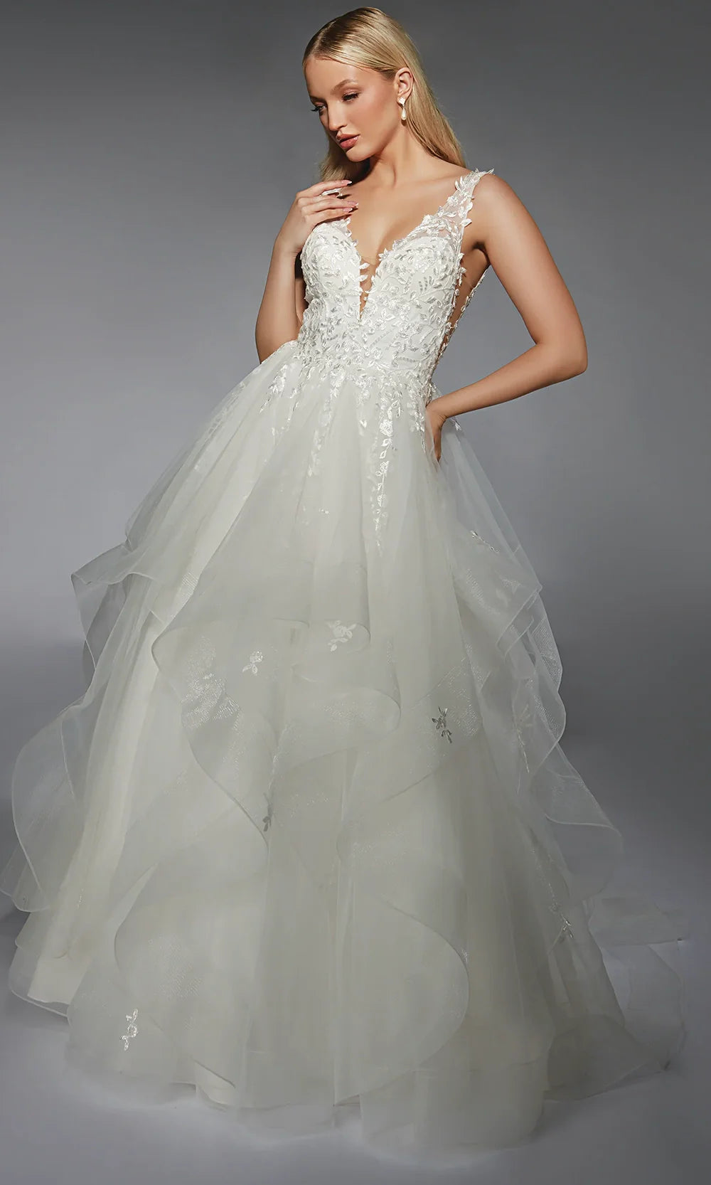 Alyce Paris 7126 - Appliqued Bodice Plunging Neck Gown Wedding Dresses
