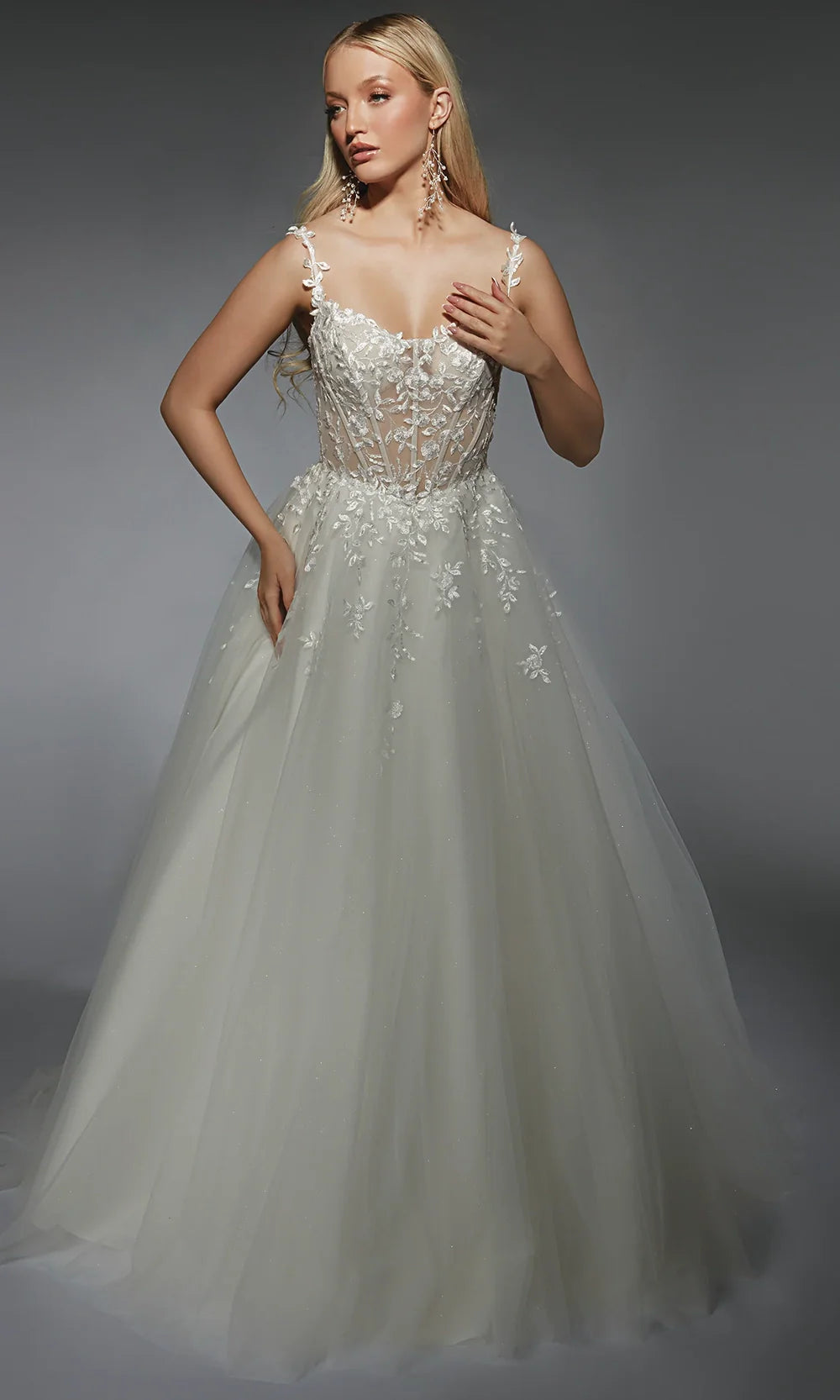 Alyce Paris 7130 - Basque Waist Sleeveless Appliqued Bridal Gown Wedding Dresses