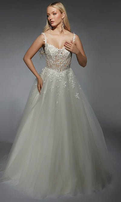 Alyce Paris 7130 - Basque Waist Sleeveless Appliqued Bridal Gown Wedding Dresses