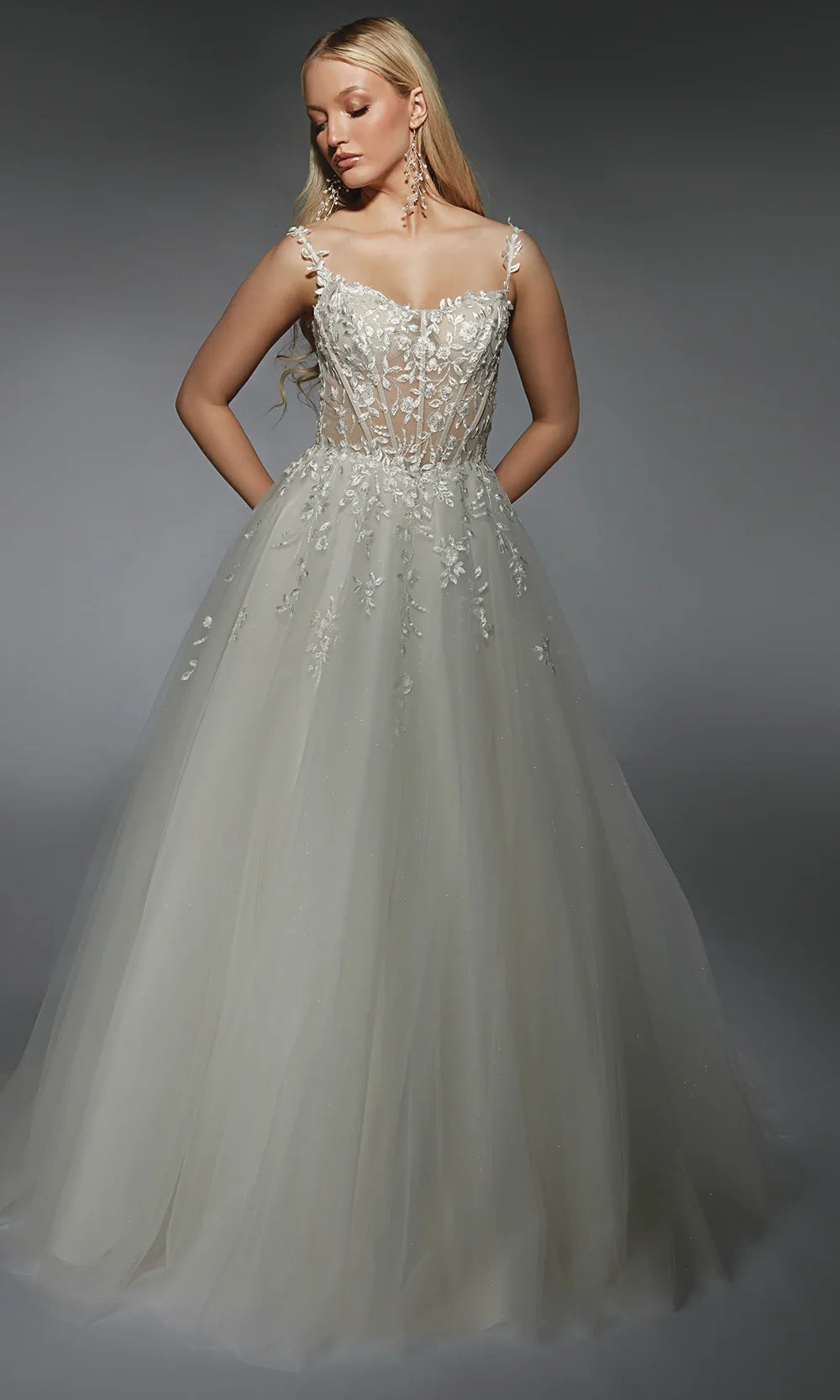 Alyce Paris 7130 - Basque Waist Sleeveless Appliqued Bridal Gown Wedding Dresses