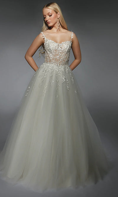 Alyce Paris 7130 - Basque Waist Sleeveless Appliqued Bridal Gown Wedding Dresses
