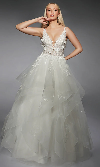 Alyce Paris 7131 - 3D Floral Plunging Corset Wedding Gown Bridal Dresses