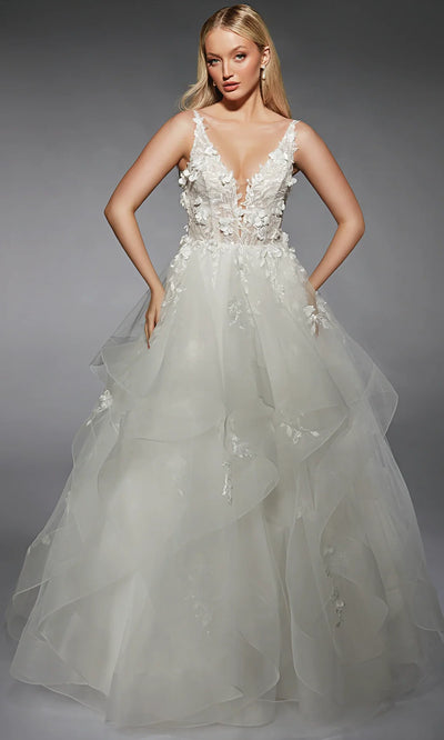 Alyce Paris 7131 - 3D Floral Plunging Corset Wedding Gown Bridal Dresses