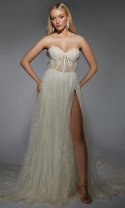 Alyce Paris 7133 - Sweetheart Beaded Slit Evening Gown Wedding Dresses