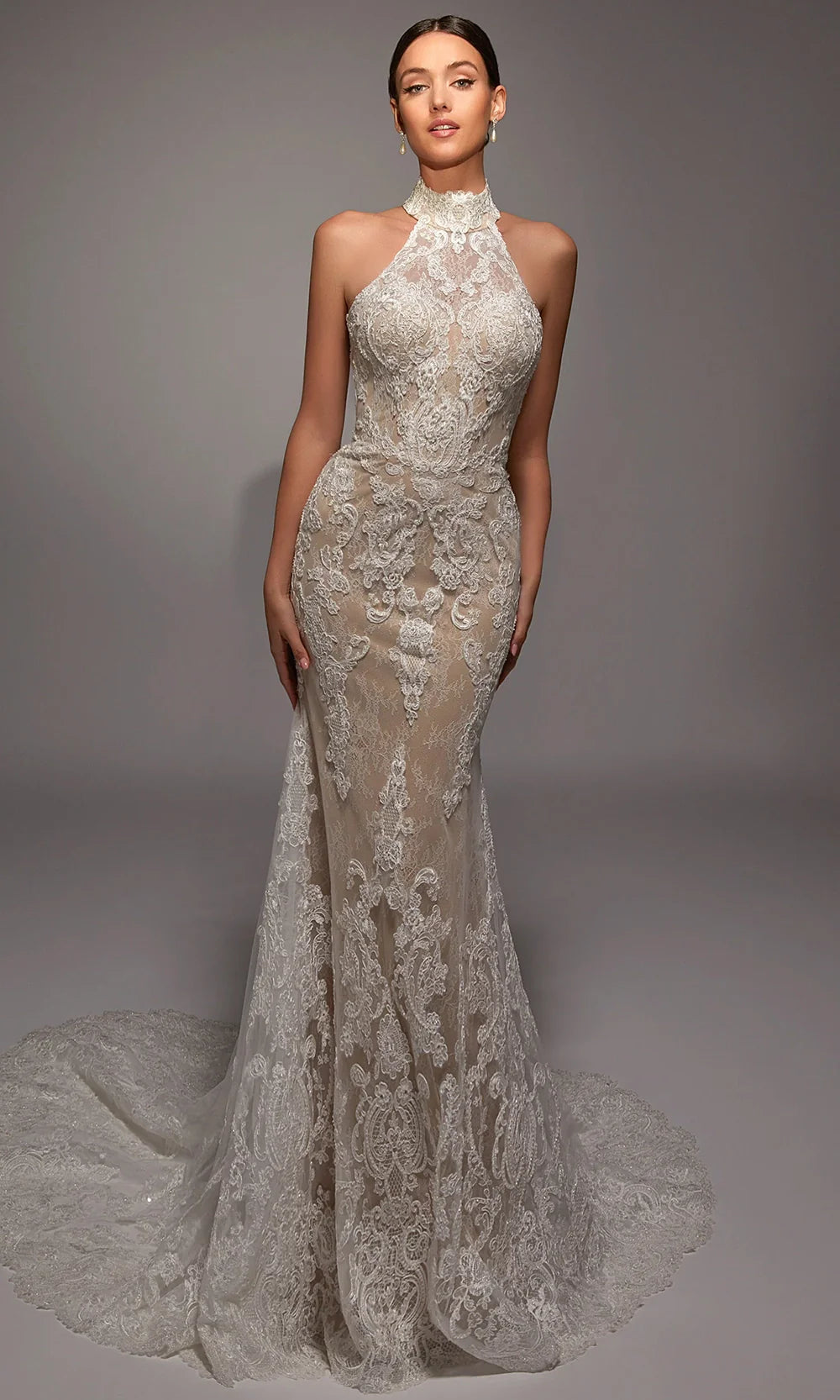 Alyce Paris 7159 - High Neck Illusion Back Mermaid Dress Wedding Dresses