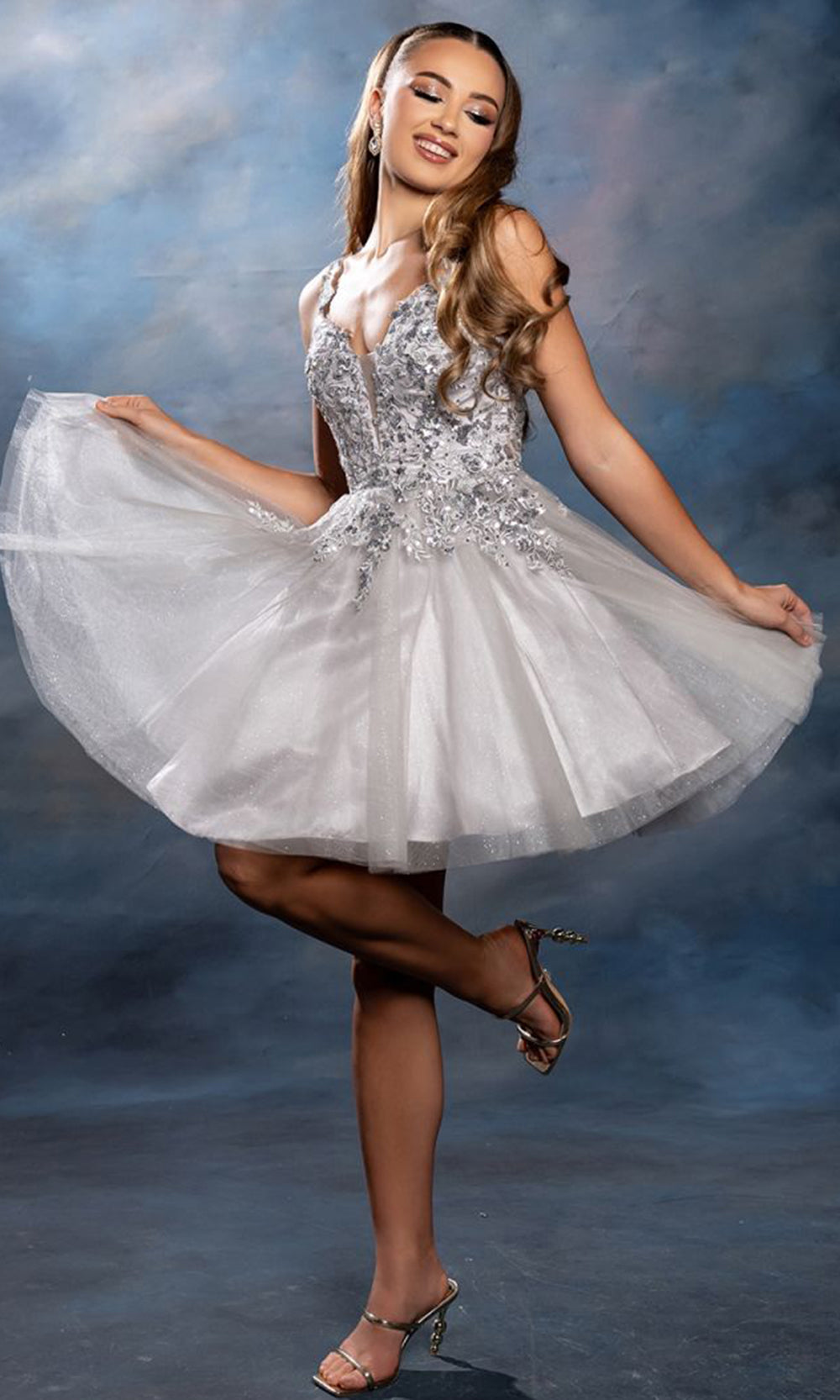 May Queen MQ2246 - Embroidered V Neck Cocktail Dress Spercial Occasion Dresses In Silver