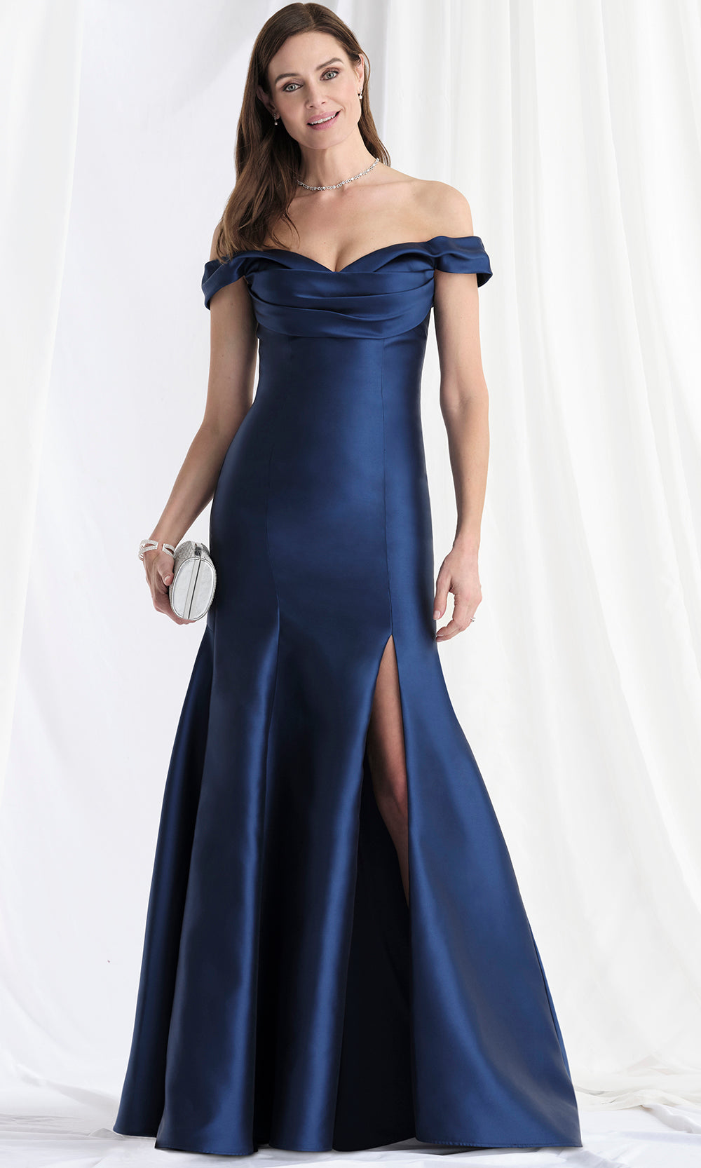 MGNY By Mori Lee 73150SC - Off Shoulder Mikado High Slit Gown