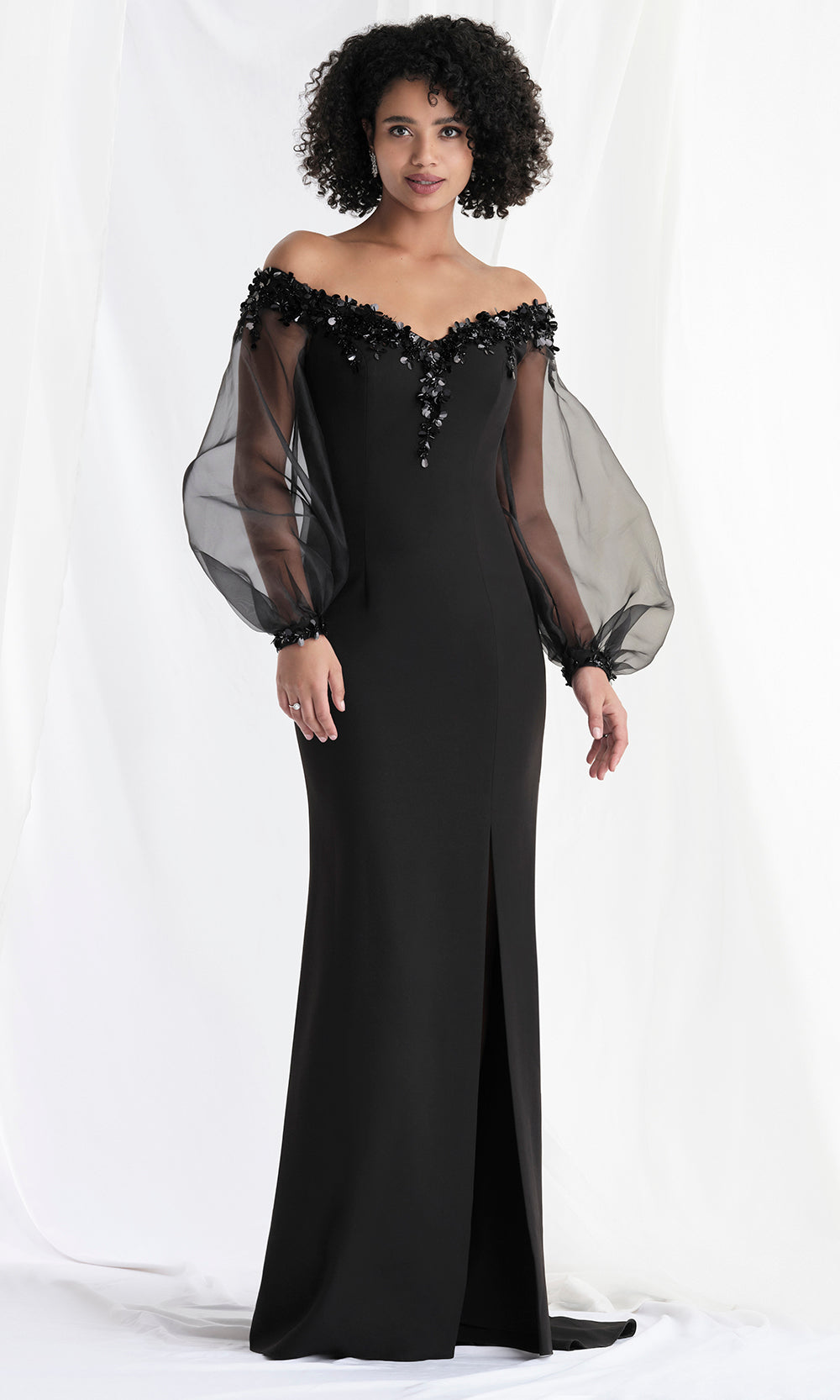 MGNY By Mori Lee 73162 - Beaded Detail Sheer Sleeve Gown Mother of the Bride Dresses