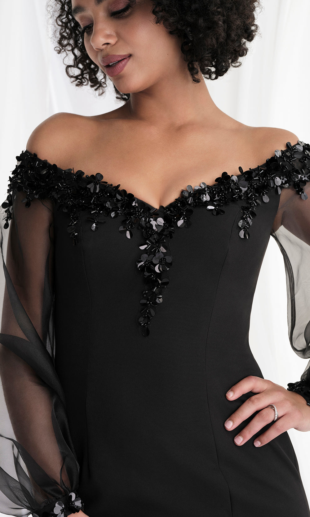 MGNY By Mori Lee 73162 - Beaded Detail Sheer Sleeve Gown Mother of the Bride Dresses