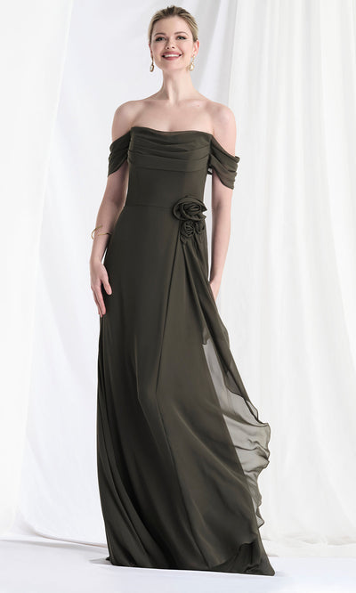 MGNY By Mori Lee 73165 - Cowl Neck A-Line Gown with Floral Waist Mother of the Bride Dresses